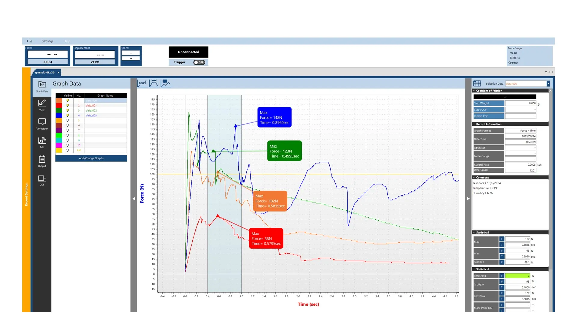 Downloadable Force-Time (Torque-Time) Graphing Software Force Recorder Next Standard