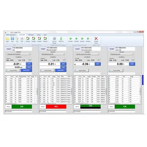 Multiple Force Gauges Managing Software Force Logger Plus